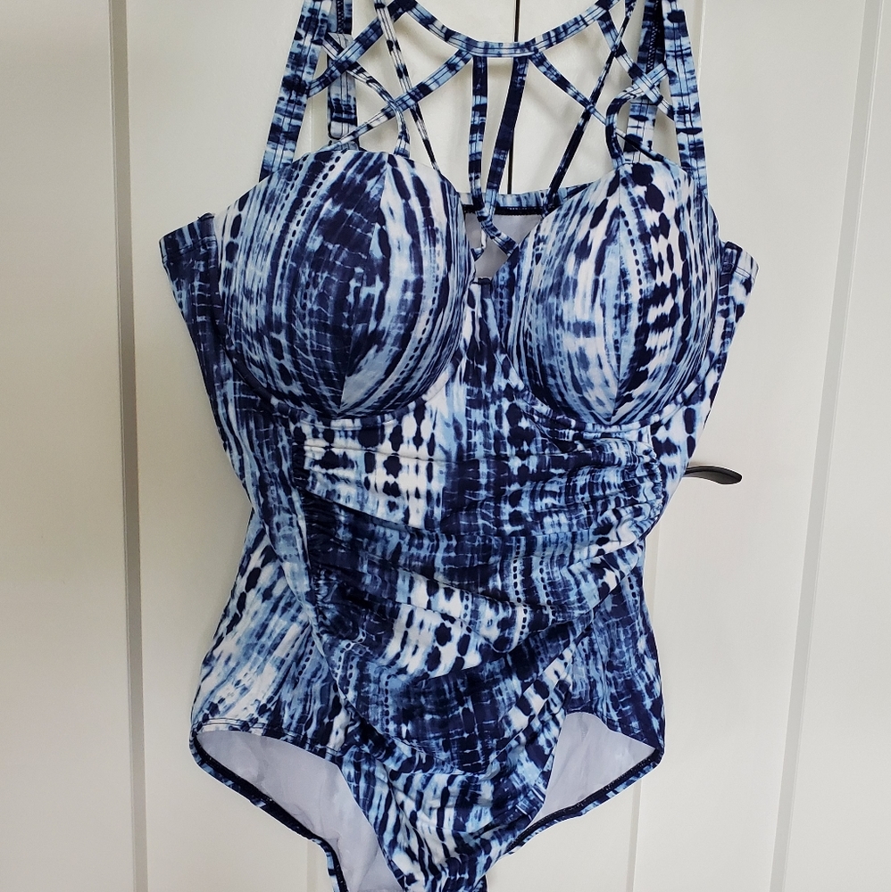 Torrid blue tie dye cage swimsuit 2